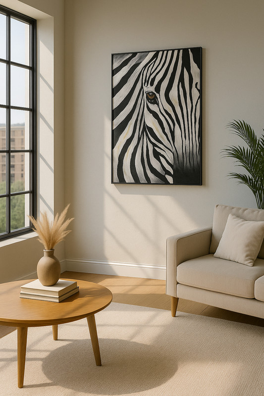 Zebra Hand Painted Wall Art 24"x36" Black Framed,Oil Painting on Canvas Painting gallery