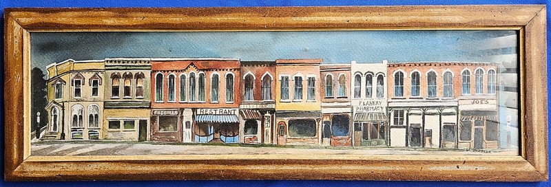 D Thomas Untitled «Street Scene» Watercolor Framed 26.5″x8.5″