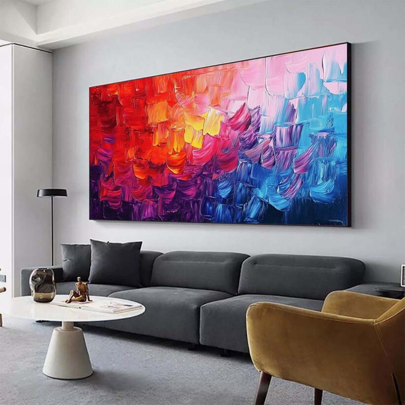 Orange Hand Painted Oil Painting on Canvas Living Room Abstract Texture Red Blue