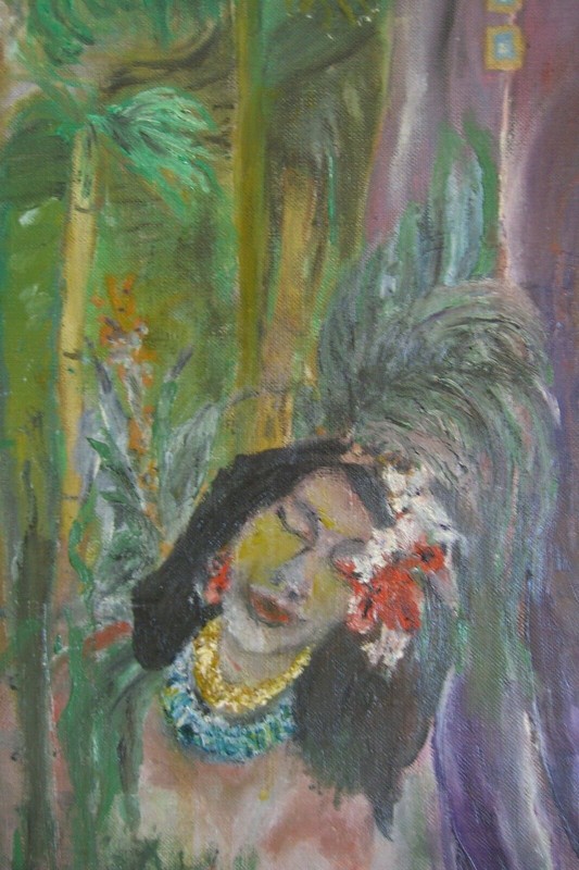 ::PORTRAIT EXPRESSIONIST AROUND 1960 °GRANNY WITH CHILD UNDER PALM TREES SIGNED °INTERESTING gallery