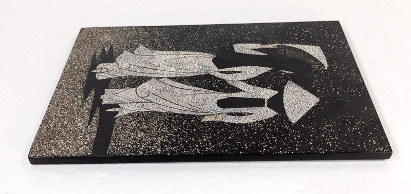 Vietnamese Crushed Eggshell Mosaic Black Lacquer Artwork Wall Hanging 2 Girls gallery