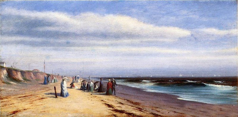 Fine Oil painting Francis A. Silva – Happy people at Long Branch, New Jersey 36″