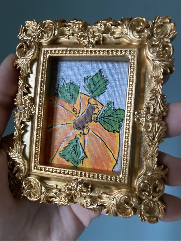 Pumpkin,fall,Original Painting On Paper,3/3,5 framed,gold,miniature,small,mini gallery