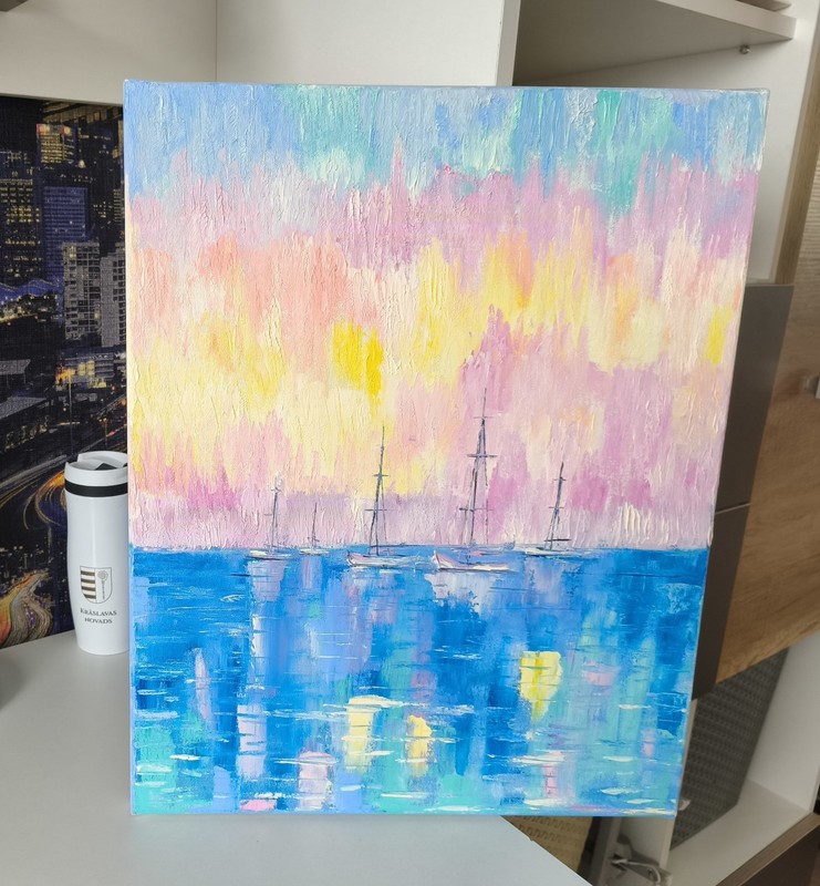 Seascape Original Oil Painting on Canvas 50x40cm Abstract Impasto Art Signed gallery