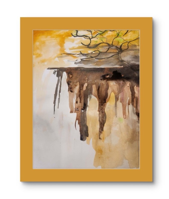 Trees On A Cliff Abstract Colorful Modern Unique Bold Art Mix Media Paper
