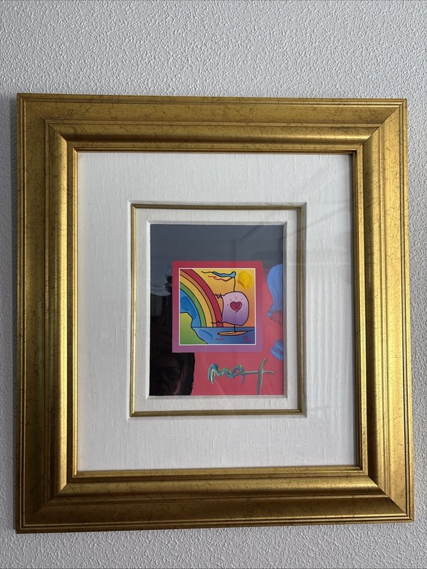 Peter Max «Sailboat with Heart» Framed Acrylic Mixed Media Hand Signed