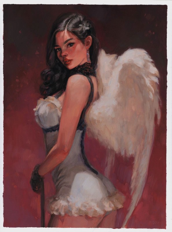 MQ841 Stretched Canvas Frame / Unframed Handmade Angel Girl Oil Painting Art gallery