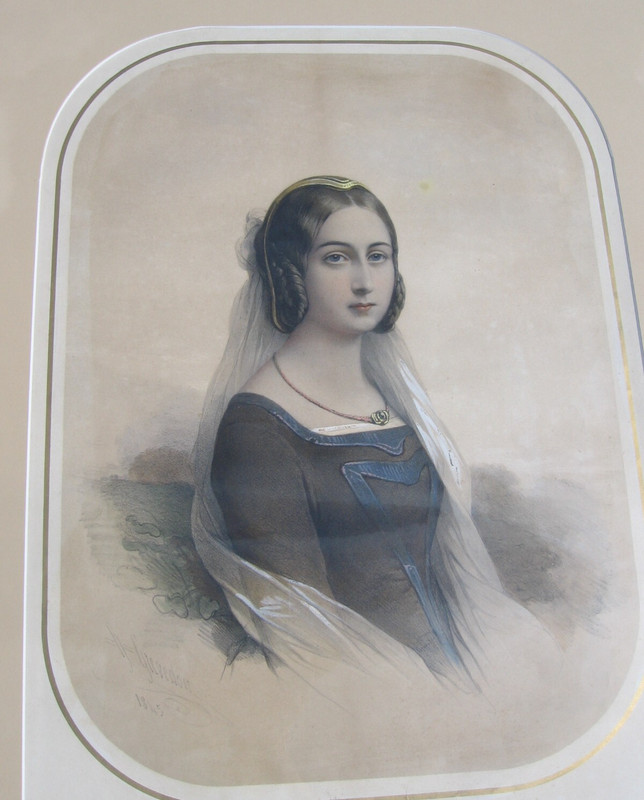 1845 Hand Colored- Signed French Heloise Mezzotint- 30" by N. Gievedon/ Delarue gallery