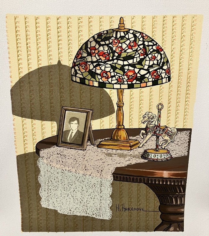 H Hargrove 8×10 Canvas Tiffany Lamp Merry Go Round Lace Doily Artist Within