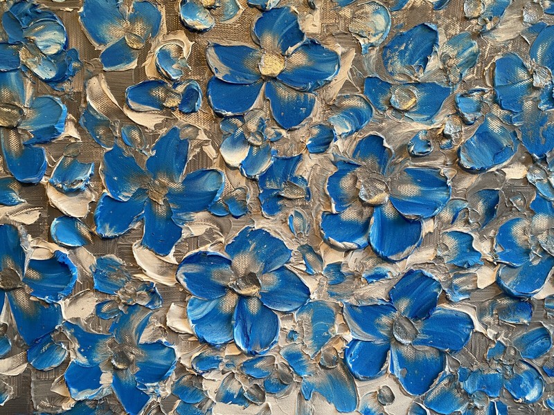 Blue ORIGINAL Painting Impasto Flowers Palette Knife Textured Art by susanna gallery