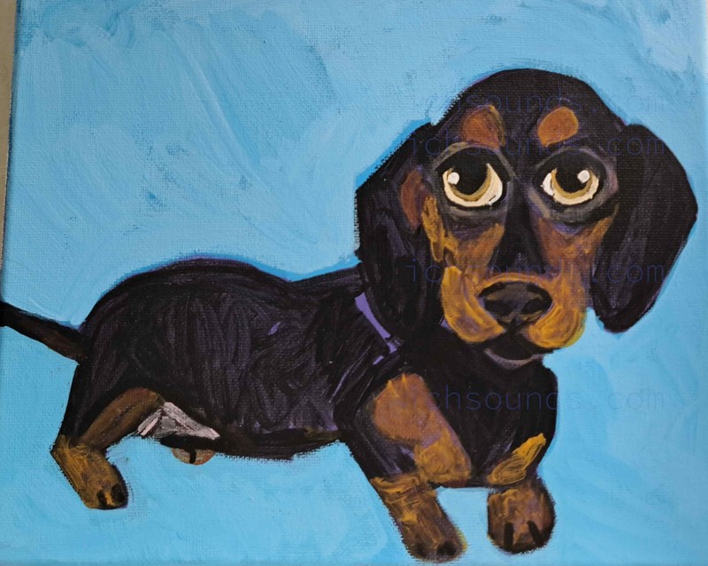 Original 8″x10″ miniature dachshund dog acrylic painting on stretched canvas