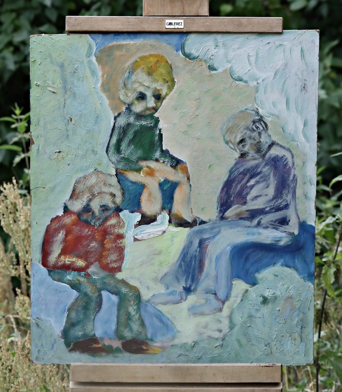 Oil Painting – Three Figures In Reflection – Expressive Symbolic Composition