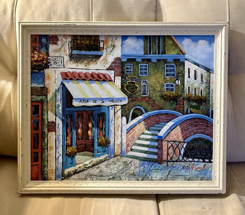 ❤️Streets Of Rome Arco Di S. Calisto Hand Signed W James Canvas Oil Painting🇮🇹