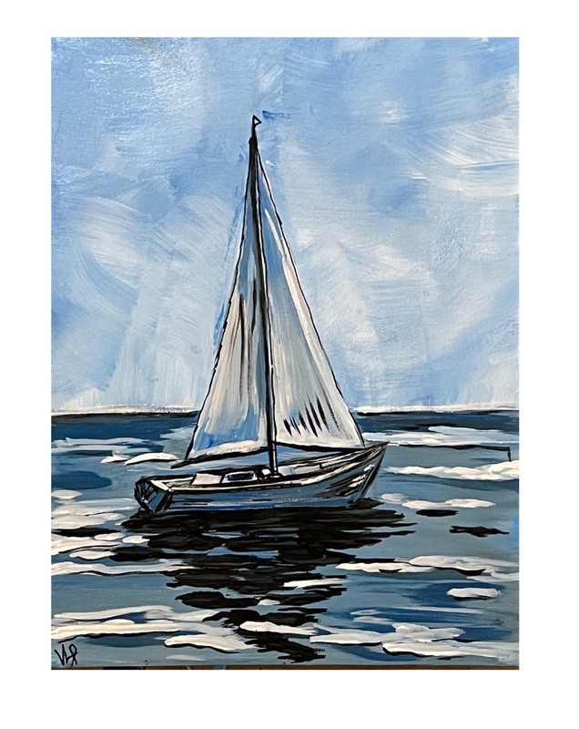 Blue Sailboat Lake Impressionist Art VLP Original Acrylic 12×9” Canvas Panel