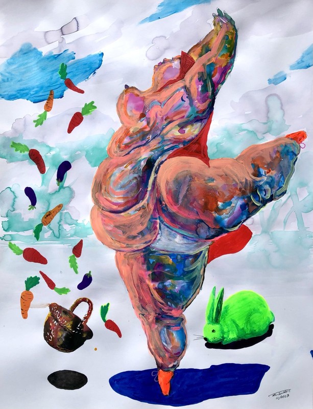 ALAIN DONATE Acrylic, ink Cardboad ORIGINAL SURREAL CUBAN Art ,20″X 26″ SIGNED