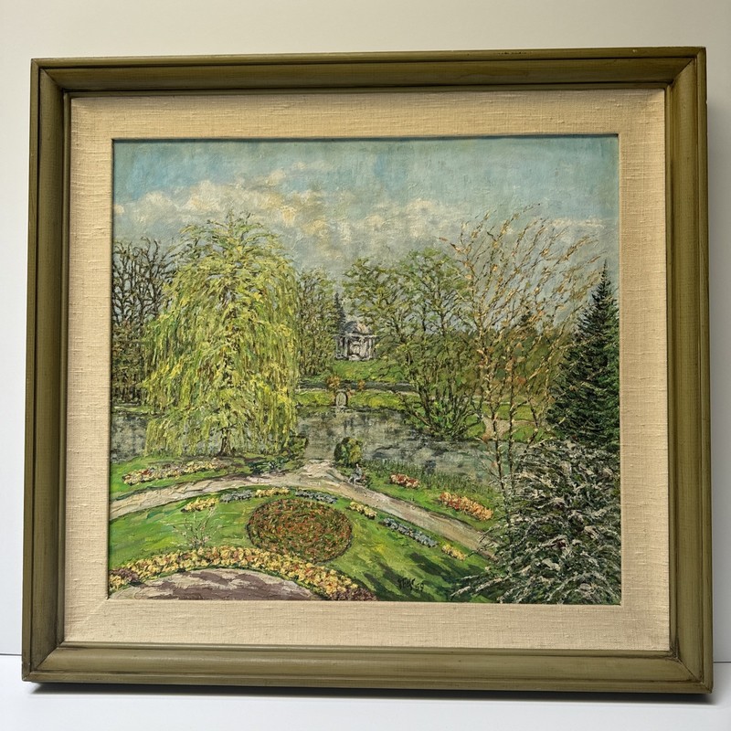 VINTAGE IMPRESSIONIST PAINTING LANDSCAPE CASTLE SIGNED MYSTERY 1950’S PAINTERLY
