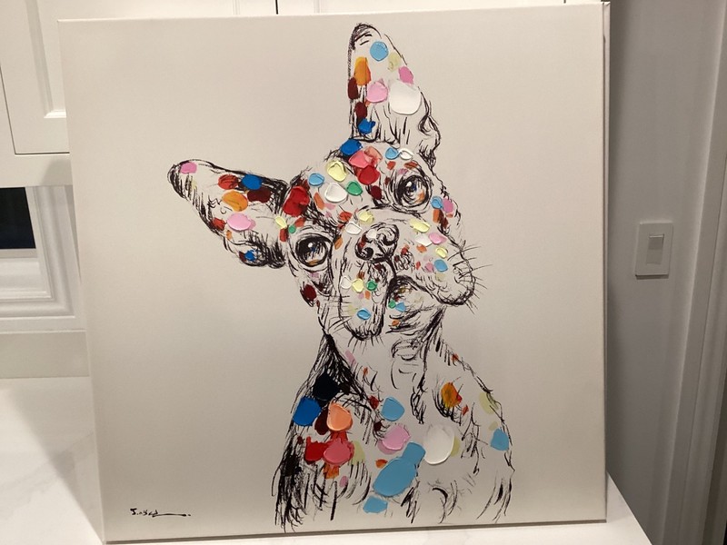 Acrylic French Bulldog Canvas Painting Funky Frenchie Wall Art 28×28 (pair of 2)