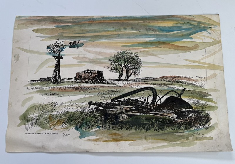 Vintage Watercolor Painting “Deserted Ranch on Pecos” by Bill Rakocy