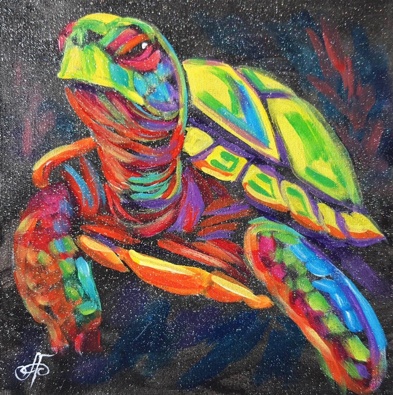 Colorful Sea Turtle Ocean Wall Art Marine Animal Canvas Painting Ukraine Artist