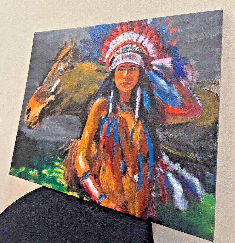 Native Original Painting WESTERN ART Chief Indian Native American Art