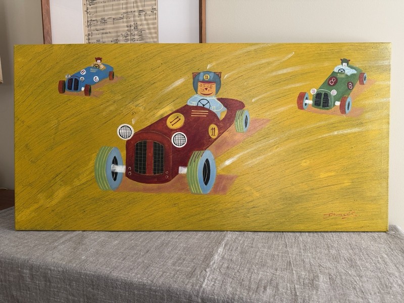 20x40 Three Cats Auto Racing Oil Painting Stock Car Racecars gallery