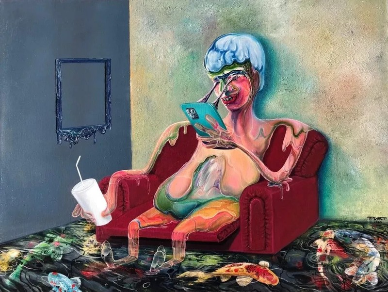 ALAIN DONATE CUBAN ART ORIGINAL OIL PAINTING /CANVAS SURREAL 20″X 31″ COLLECTION
