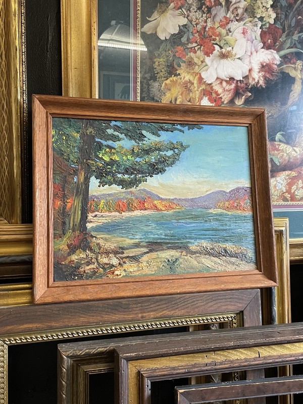 VTG Original Oil Painting 3D Palette Knife Forest Landscape Wood Frame 12x16 MCM gallery