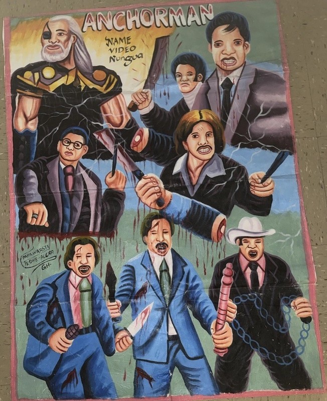 AWESOME LARGE GHANA HAND PAINTED MOVIE POSTER ANCHORMAN SIGNED 44.5” H X 31.5” W
