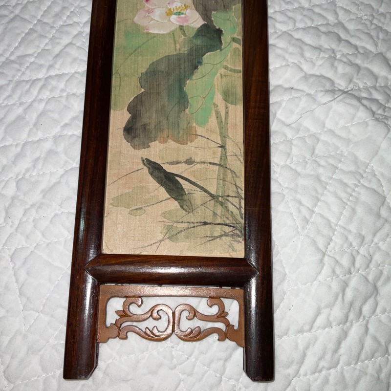 Small two sided Asian painting, original handpainted, flowers, floral birds gallery
