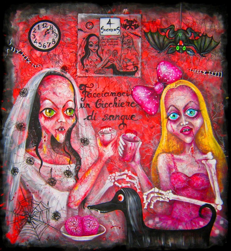 contemporary painting original pop art cartoon comix vampire drink psychedelic gallery