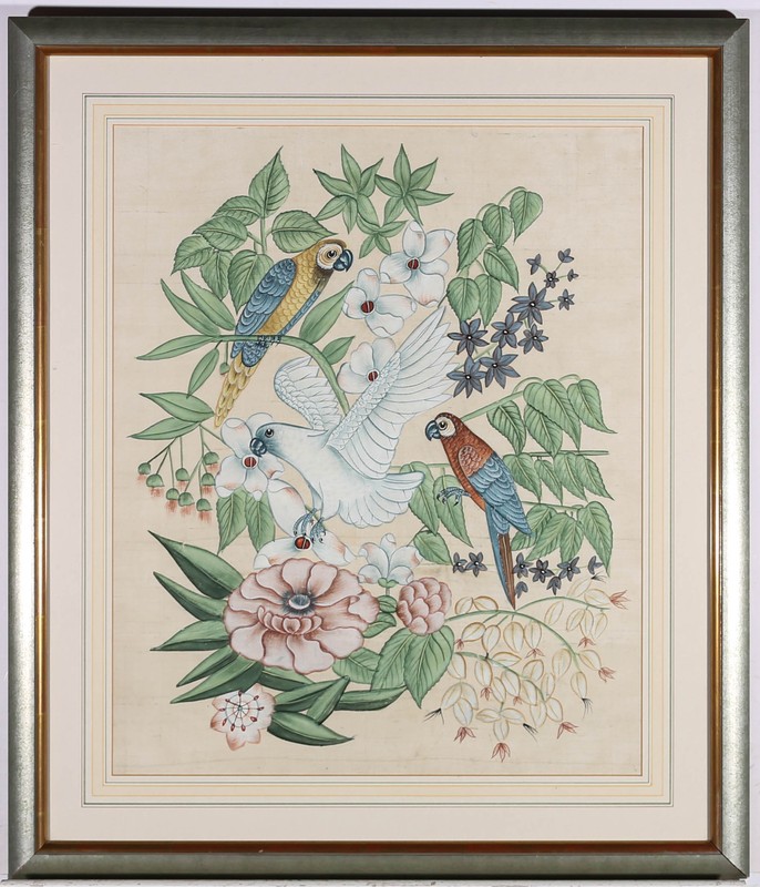 20th Century Gouache – Tropical Birds And Flowers