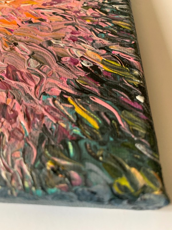 "DAHLIA" size 7.9x7.9 in, floral abstract acrylic paintings on canvas original gallery