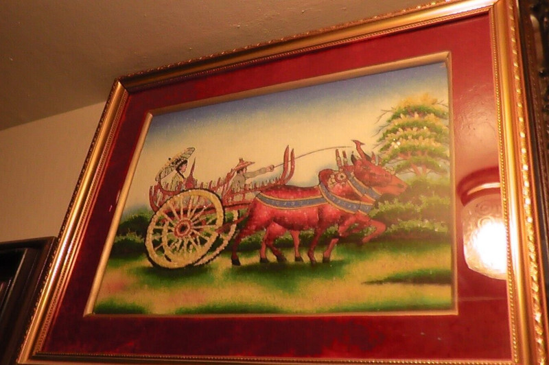 18×14 rock art painting framed asian chariot