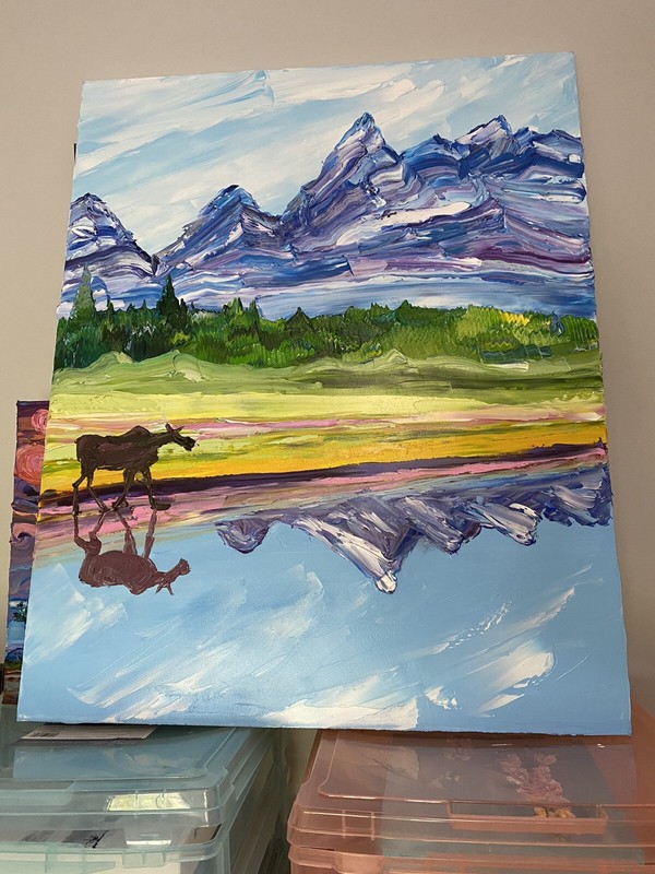 Grand Tetons Moose Oil Painting On Canvas Large 30 X 24inches Contemporary