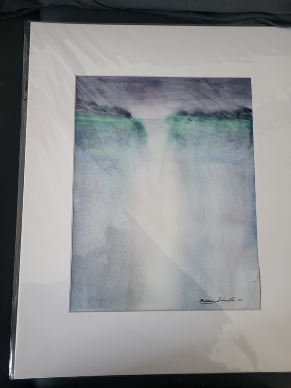 Original William Schaeffer Watercolor Abstract Waterfall Matted Signed 16×21