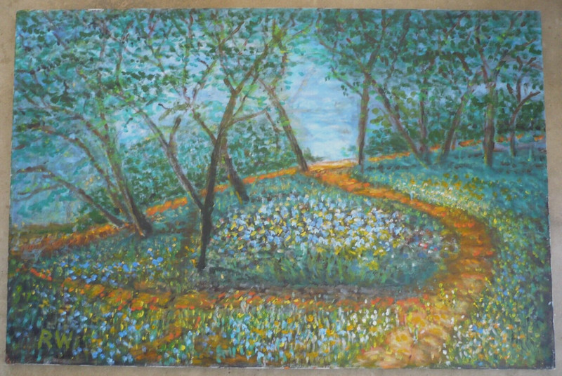 ROBERT WENZEL, VINTAGE MODERN GARDEN FLOWERS FLORAL FIELD IMPRESSIONIST OIL CA gallery