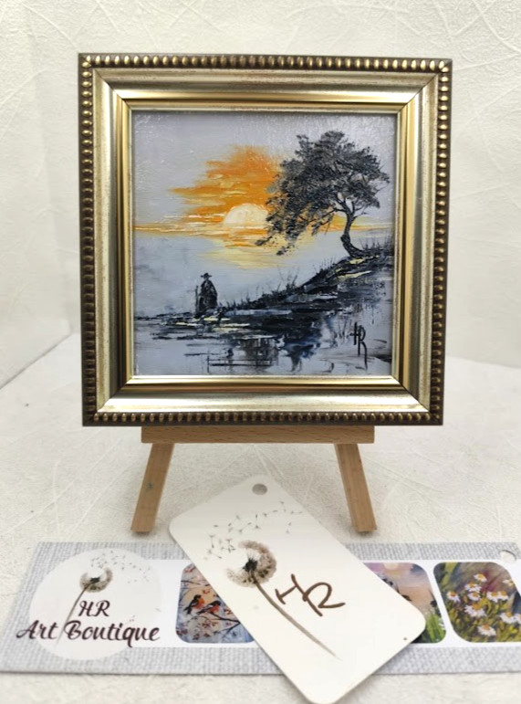 Original Oil Painting 4x4 in Framed Signed Abstract Japanese Landscape Impasto gallery