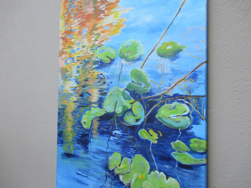 Oil acrylic canvas unique 120x70 cm water lilies Sonja Zeltner-Müller gallery