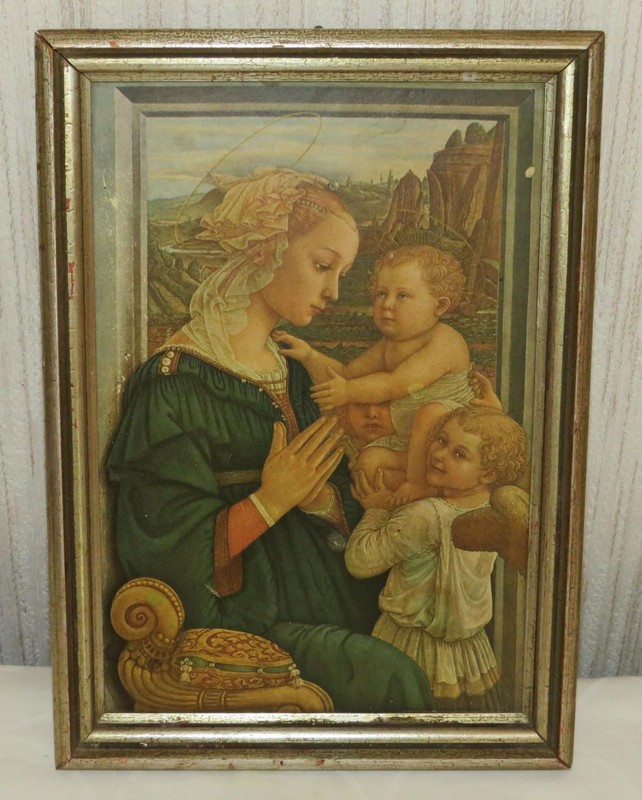 Vintage Framed Picture (Print?) * Saint with Angels * Children * 21.5×30 cm