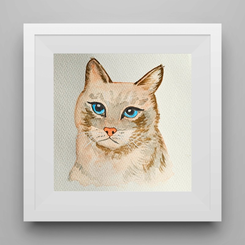 Cat Watercolor Painting Original Animal Portrait for Your Wall Decor