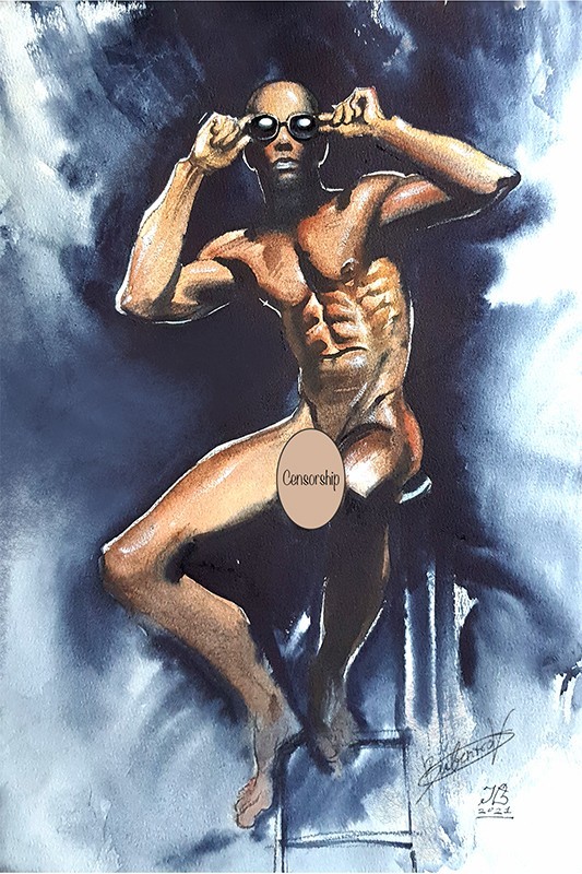 Art Gay Erotic Watercolor «In the Shower » 15,3 * 10,5 in. I.Bubentcov