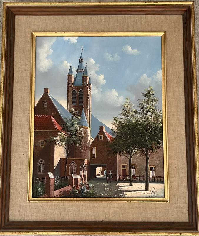 Vintage George Jan Dispo Oil On Canvas Prinsenhof Delft