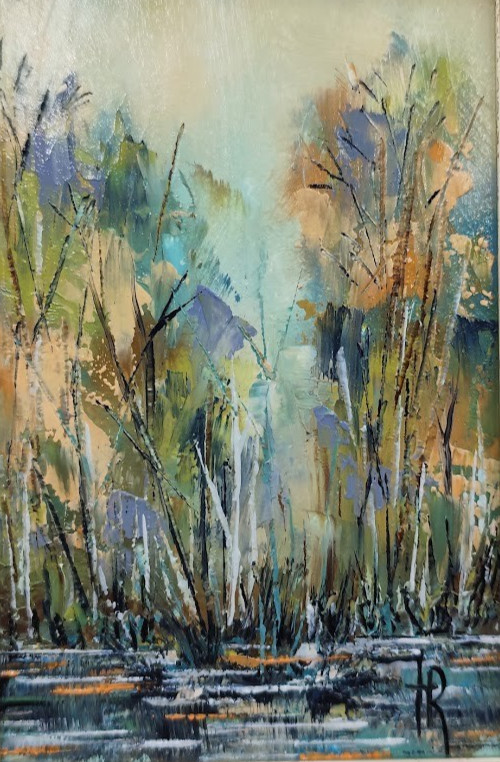 Original Oil Painting 4x6 in Framed Signed Abstract Forest Landscape Impasto Art gallery