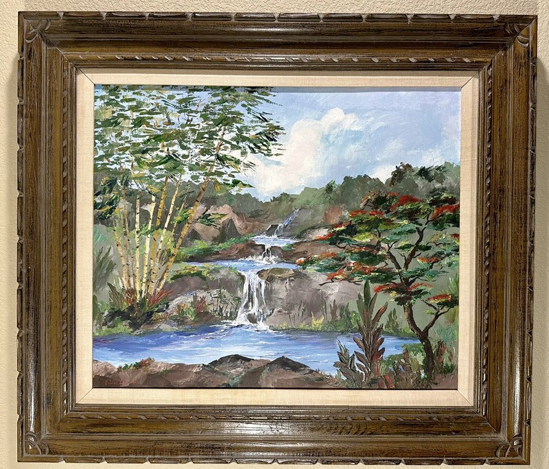 Hawaii Oahu Waterfalls Eileen Crandall Signed Framed Original Oil Painting