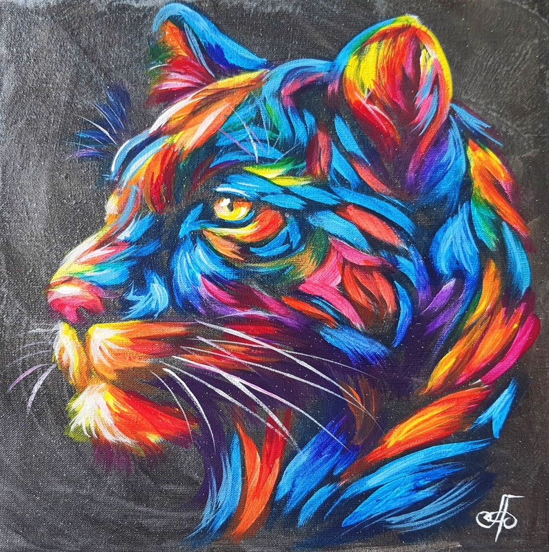Acrylic Original Wild Animal Painting Canvas Colorful Panther Portrait Wall Art