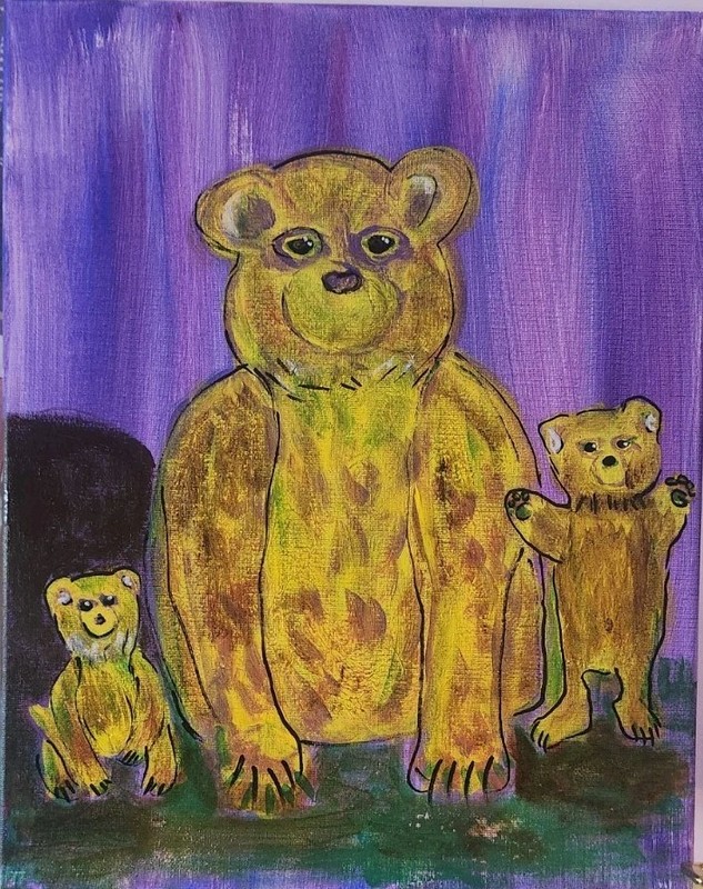 Three Bears Family Acrylic Painting Cabin Nursery Folk Animal Art gallery