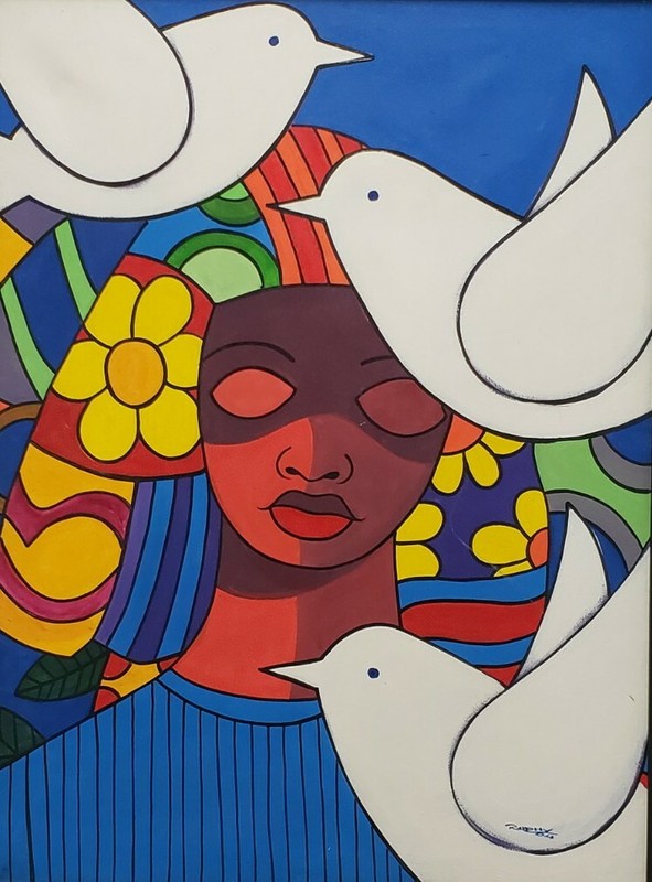 Signed RUPHY Latina Woman Dominican Republic Painting Art like Romero Britto