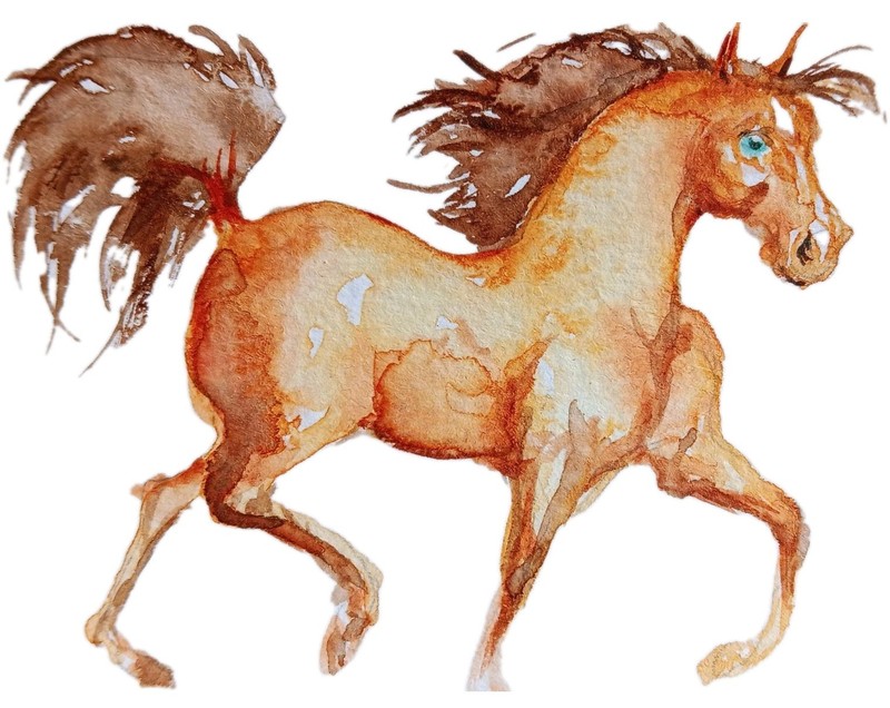 Aceo Horse Running art,original Watercolor painting Horse Lover gift 3.5×2.5″