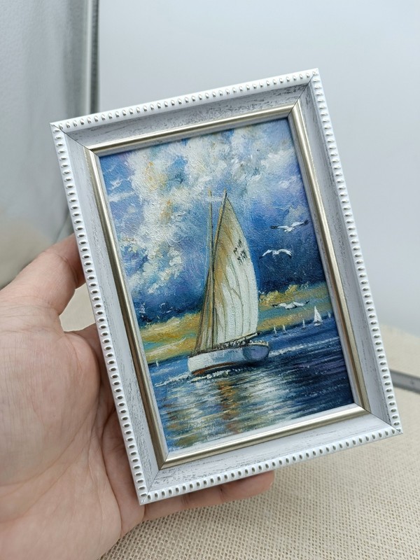 Sailboat Original Oil Painting 4x6 Framed Signed Yacht Marine Seascape Sea Art gallery