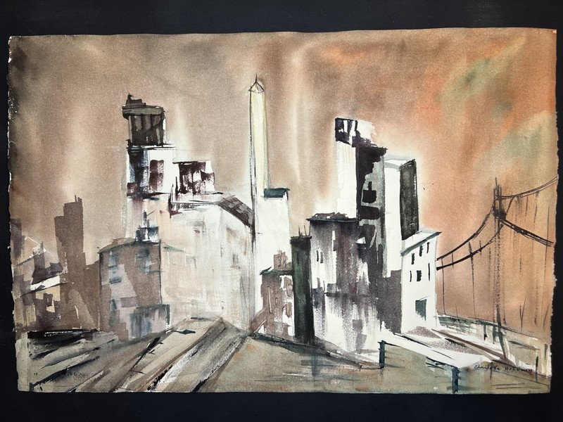 Charlotte Hoffman–Abstract Cityscape– Medium Size Mid 20th Century Watercolor gallery